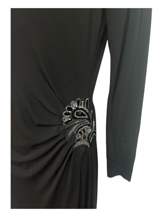 Etro Size 46 Black Viscose Long Sleeve Bead Detail Low Back Evening Gown Black / 46