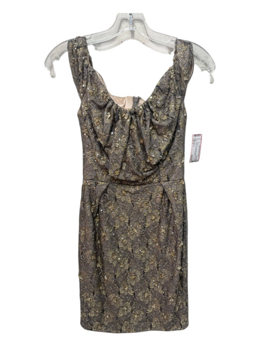 Mandalay Size 2 Gray & Gold Polyester Cap Sleeve Fully Beaded Lace Mini Dress Gray & Gold / 2