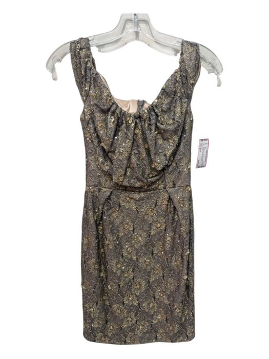 Mandalay Size 2 Gray & Gold Polyester Cap Sleeve Fully Beaded Lace Mini Dress Gray & Gold / 2