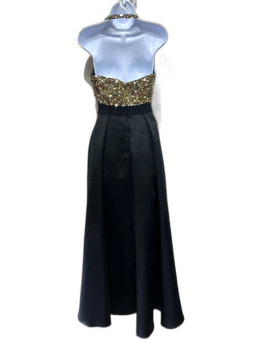 Badgley Mischka Size 2 Black & Gold Nylon Sequin Sleeveless Neck Closure Gown Black & Gold / 2