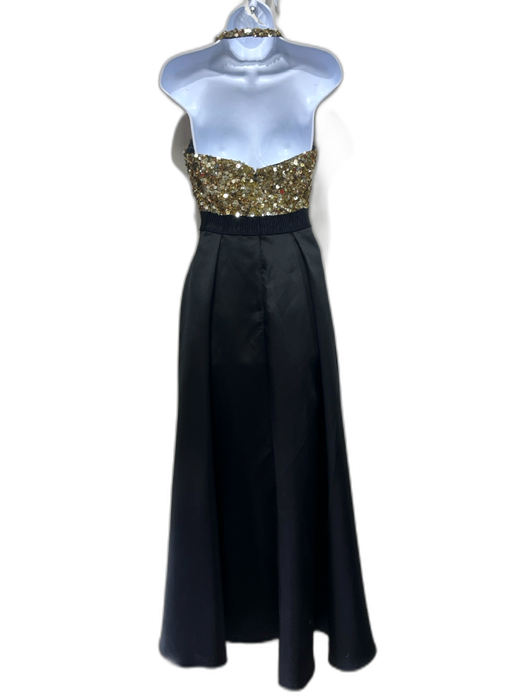 Badgley Mischka Size 2 Black & Gold Nylon Sequin Sleeveless Neck Closure Gown Black & Gold / 2