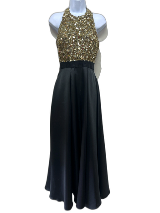Badgley Mischka Size 2 Black & Gold Nylon Sequin Sleeveless Neck Closure Gown Black & Gold / 2