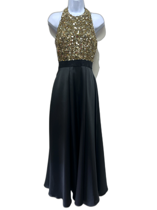 Badgley Mischka Size 2 Black & Gold Nylon Sequin Sleeveless Neck Closure Gown Black & Gold / 2