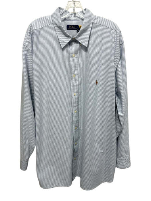 Polo Ralph Lauren Size 2XB Blue & White Cotton Striped Men's Long Sleeve Shirt Blue & White / 2XB
