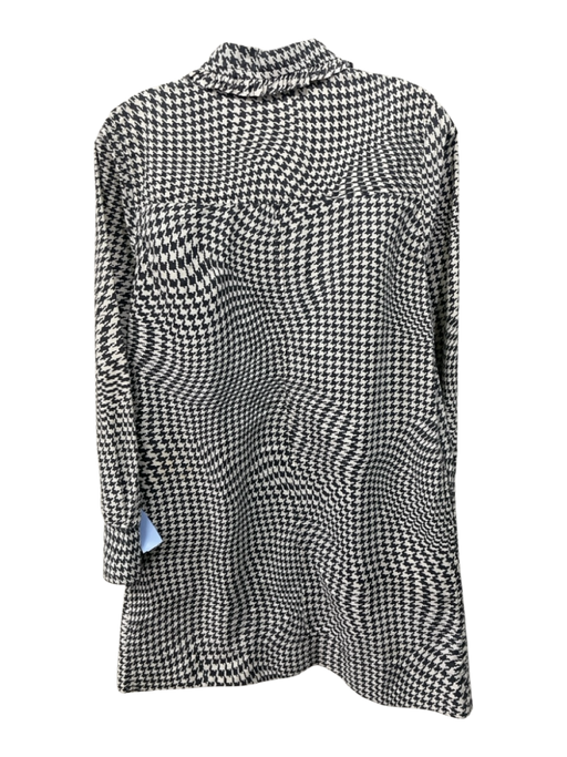 Ganni Size 36 White & Gray Cotton Houndstooth Half Button Long Sleeve Dress White & Gray / 36