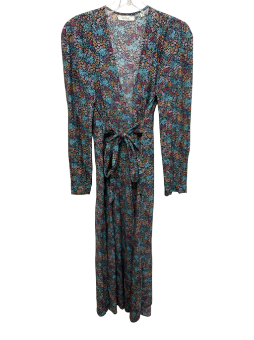 Doen Size S Navy & Multi Cotton & Viscose Long Sleeve Floral Tie Waist Dress Navy & Multi / S