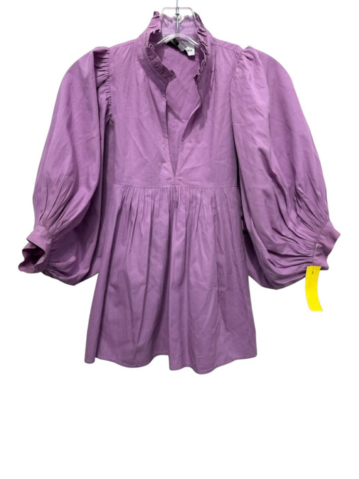 Never a Wallflower Size XS Purple Cotton Long puff sleeve Gathered Ruffles Top Purple / XS