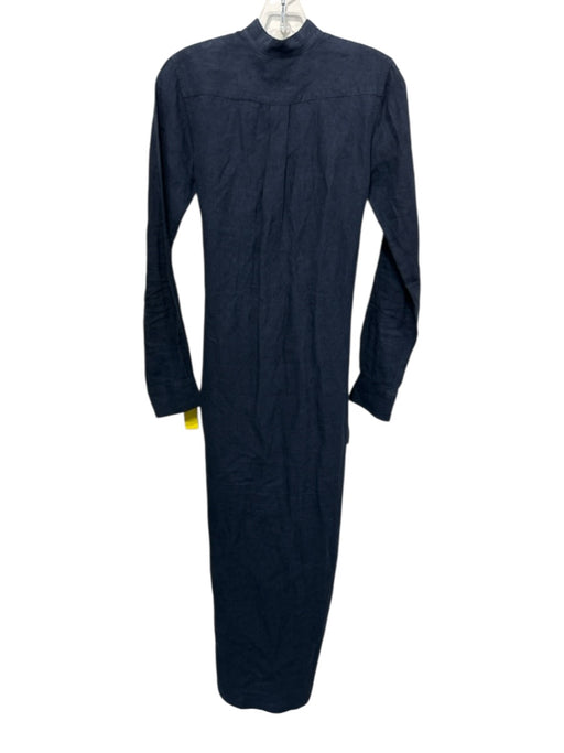 Ann Mashburn Size XS Navy Blue Linen Long Sleeve Button Front Waist Wrap Dress Navy Blue / XS