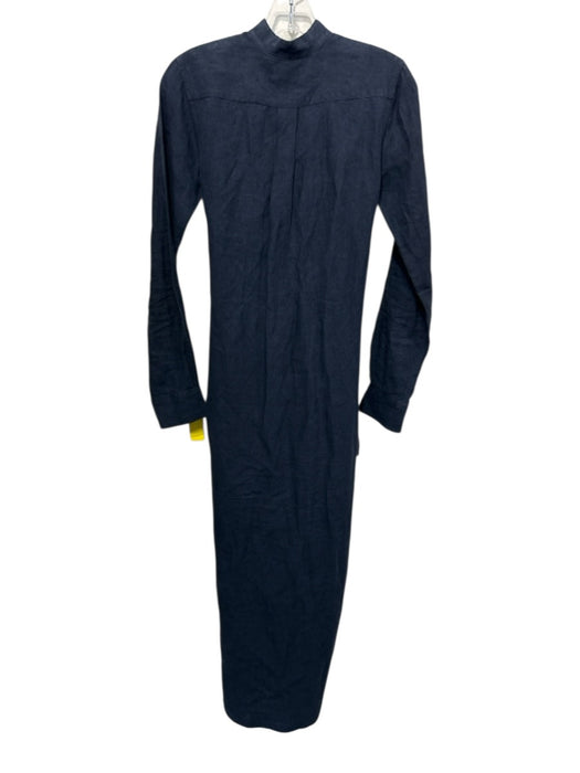 Ann Mashburn Size XS Navy Blue Linen Long Sleeve Button Front Waist Wrap Dress Navy Blue / XS