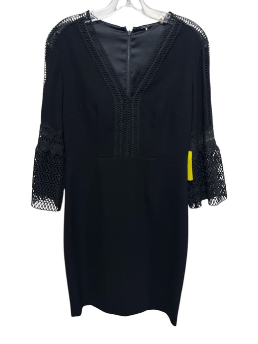 Elie Tahari Size 4 Black Triacetate & Polyester 3/4 Bell Sleeve V Neck Dress Black / 4