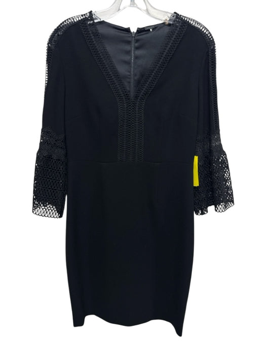 Elie Tahari Size 4 Black Triacetate & Polyester 3/4 Bell Sleeve V Neck Dress Black / 4