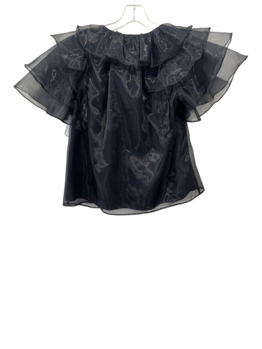 Crosby Size XS Black Polyester Ruffle Cap Sleeve V Neck Sheer Overlay Top Black / XS