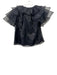 Crosby Size XS Black Polyester Ruffle Cap Sleeve V Neck Sheer Overlay Top Black / XS