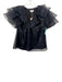 Crosby Size XS Black Polyester Ruffle Cap Sleeve V Neck Sheer Overlay Top Black / XS