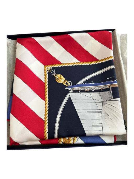 Brooks Brothers Red, White & Multi Silk Box Inc. Nautical Square scarf Red, White & Multi / Large