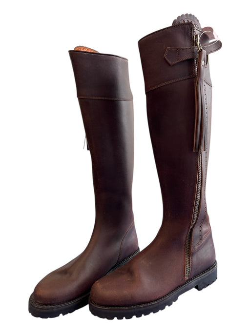 Frye Shoe Size 8.5 Brown Leather Side Zip Almond Toe Knee High Boots Brown / 8.5