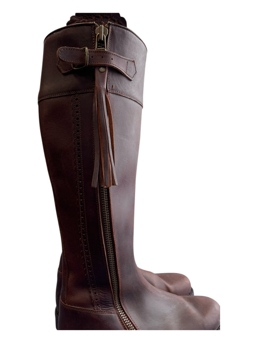 Frye Shoe Size 8.5 Brown Leather Side Zip Almond Toe Knee High Boots Brown / 8.5