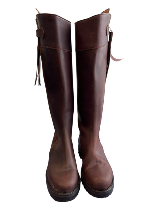 Frye Shoe Size 8.5 Brown Leather Side Zip Almond Toe Knee High Boots Brown / 8.5