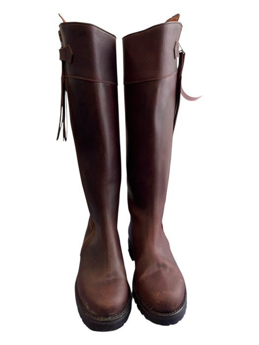 Frye Shoe Size 8.5 Brown Leather Side Zip Almond Toe Knee High Boots Brown / 8.5