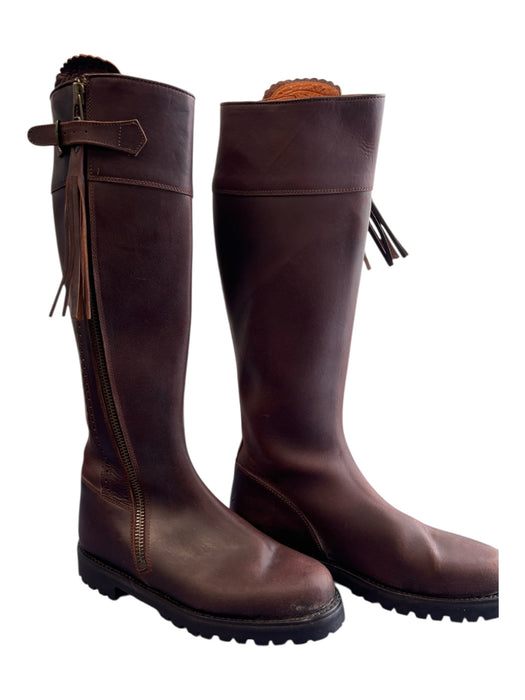 Frye Shoe Size 8.5 Brown Leather Side Zip Almond Toe Knee High Boots Brown / 8.5
