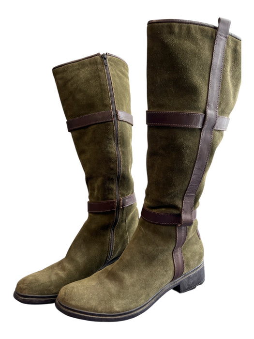 Frye Shoe Size 8 Green & Brown Suede & Leather Almond Toe Side Zip Boots Green & Brown / 8