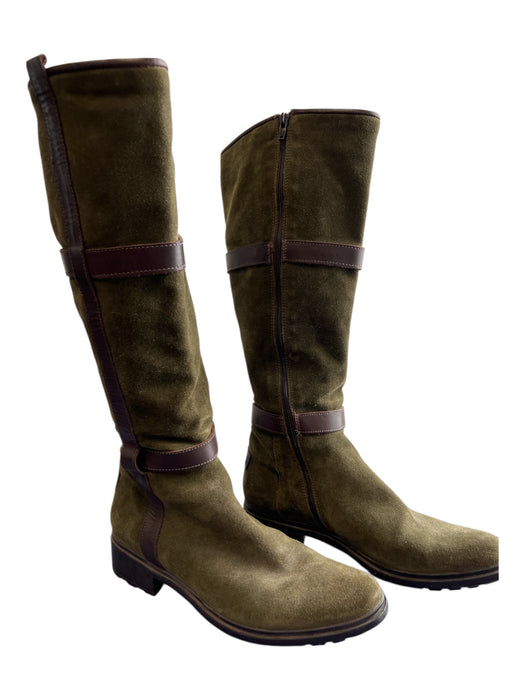 Frye Shoe Size 8 Green & Brown Suede & Leather Almond Toe Side Zip Boots Green & Brown / 8