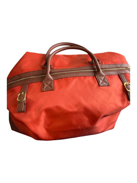 JOSS Orange & Brown Nylon Gold hardware Shoulder Strap 2 Handles Top Zip Bag Orange & Brown / Large