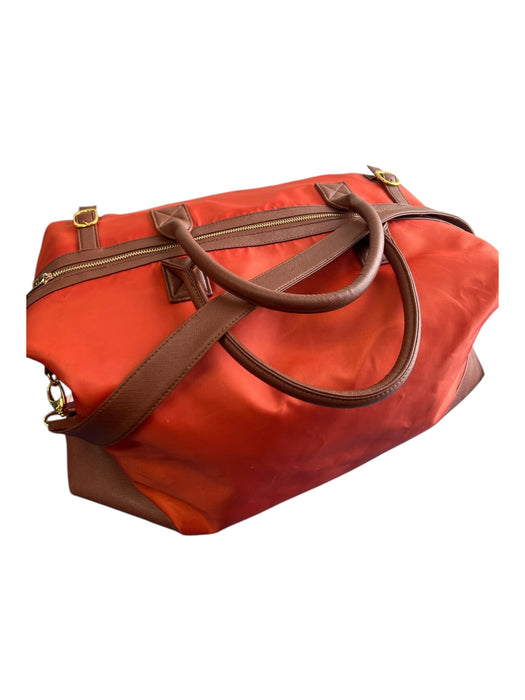 JOSS Orange & Brown Nylon Gold hardware Shoulder Strap 2 Handles Top Zip Bag Orange & Brown / Large