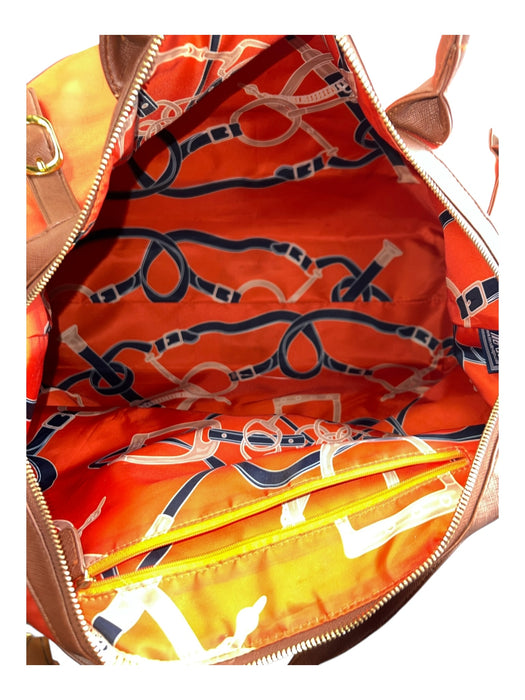 JOSS Orange & Brown Nylon Gold hardware Shoulder Strap 2 Handles Top Zip Bag Orange & Brown / Large