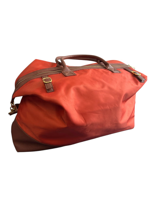JOSS Orange & Brown Nylon Gold hardware Shoulder Strap 2 Handles Top Zip Bag Orange & Brown / Large