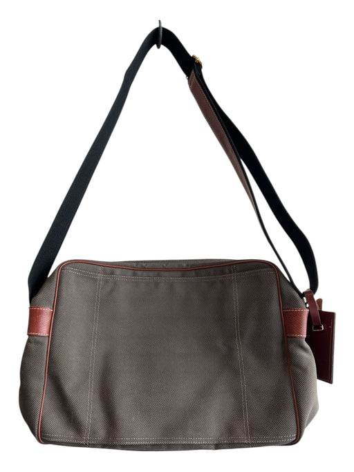 Longchamp Army Green & Brown Canvas & Leather Top Zipper Laptop Bag Travel Bag Army Green & Brown / Medium