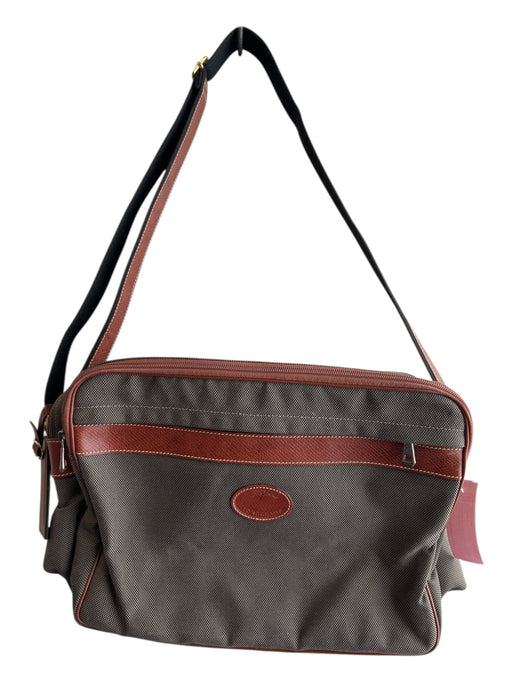 Longchamp Army Green & Brown Canvas & Leather Top Zipper Laptop Bag Travel Bag Army Green & Brown / Medium