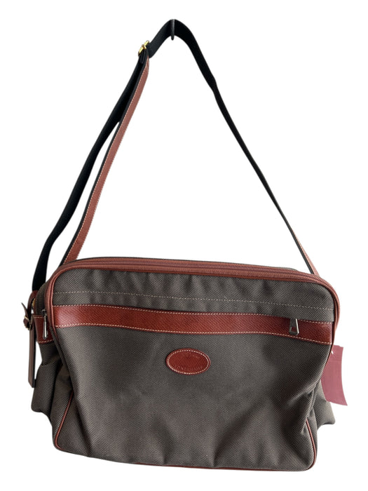 Longchamp Army Green & Brown Canvas & Leather Top Zipper Laptop Bag Travel Bag Army Green & Brown / Medium