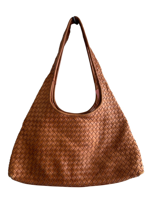 LALO Camel Leather Weaved Double Halter Shoulder Zip Close Bag Camel / Medium