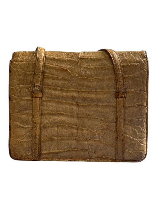 Lucille de Paris Light Tan Crocodile 2 Handles Flap Closure Interior Pouch Bag Light Tan / Small