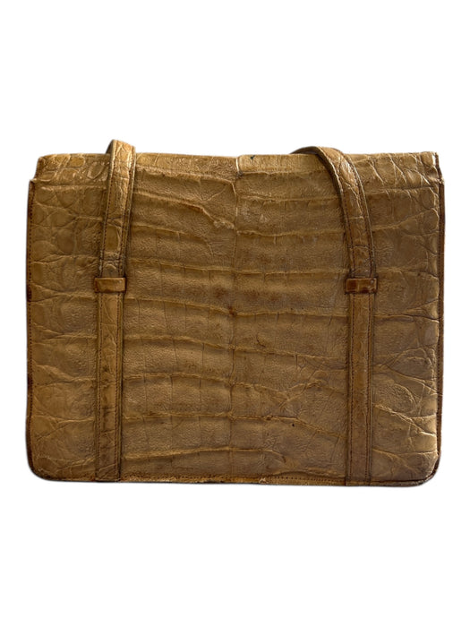 Lucille de Paris Light Tan Crocodile 2 Handles Flap Closure Interior Pouch Bag Light Tan / Small