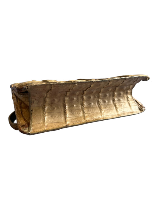 Lucille de Paris Light Tan Crocodile 2 Handles Flap Closure Interior Pouch Bag Light Tan / Small