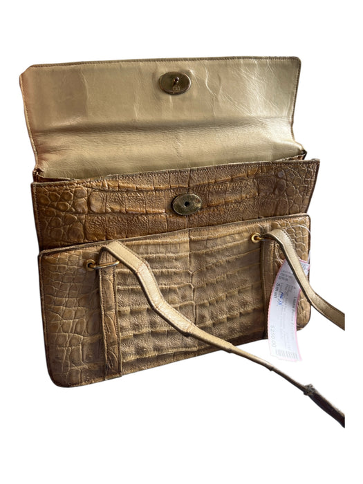 Lucille de Paris Light Tan Crocodile 2 Handles Flap Closure Interior Pouch Bag Light Tan / Small