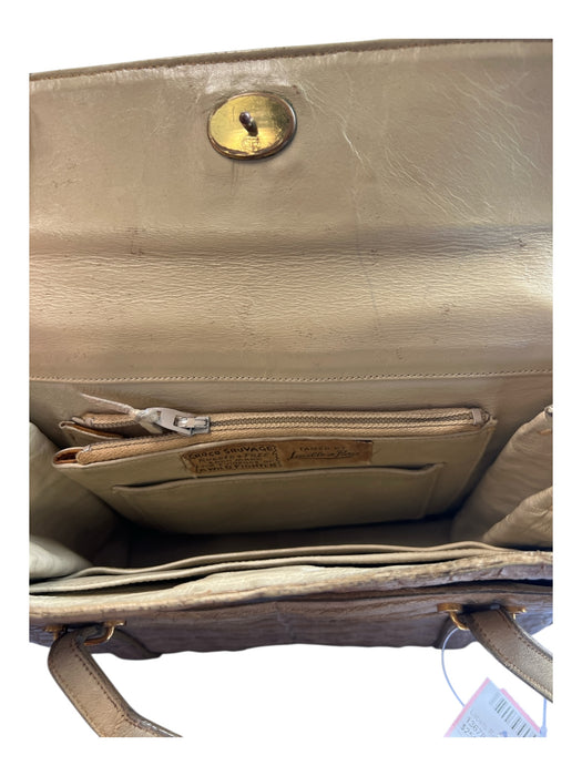Lucille de Paris Light Tan Crocodile 2 Handles Flap Closure Interior Pouch Bag Light Tan / Small