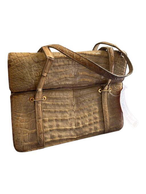 Lucille de Paris Light Tan Crocodile 2 Handles Flap Closure Interior Pouch Bag Light Tan / Small