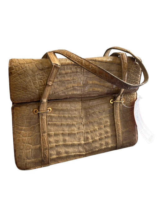 Lucille de Paris Light Tan Crocodile 2 Handles Flap Closure Interior Pouch Bag Light Tan / Small
