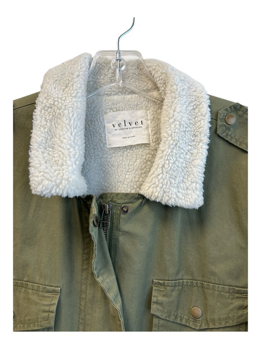 Velvet Size Medium Olive Green Cotton Fleece Lining Cargo Pockets Jacket Olive Green / Medium