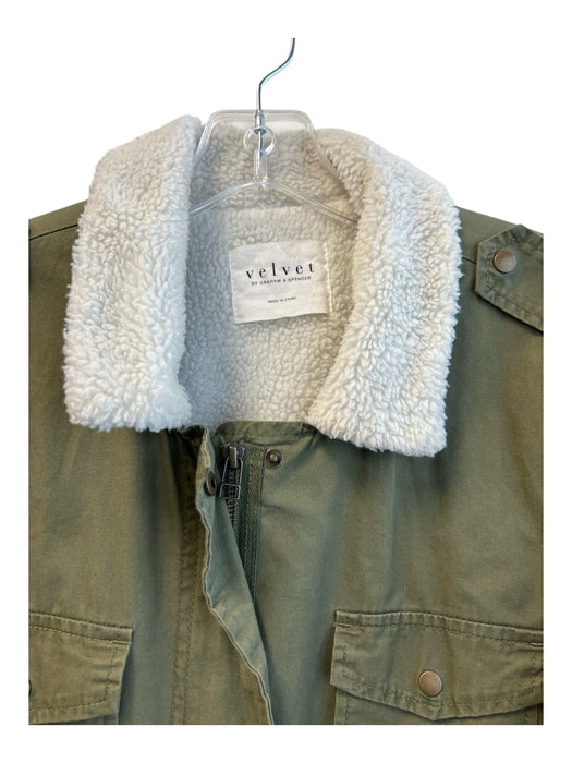 Velvet Size Medium Olive Green Cotton Fleece Lining Cargo Pockets Jacket Olive Green / Medium