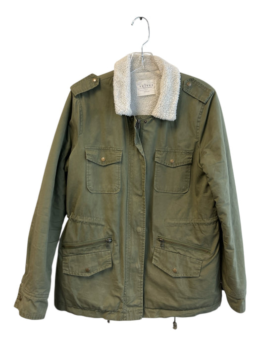 Velvet Size Medium Olive Green Cotton Fleece Lining Cargo Pockets Jacket Olive Green / Medium