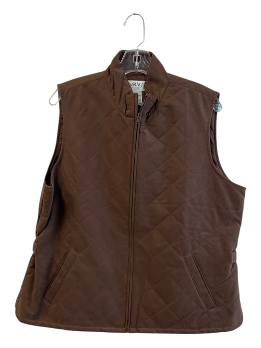 Orvis Size Large Brown Polyester Front Zip Quilted Pattern Pockets Vest Brown / Large