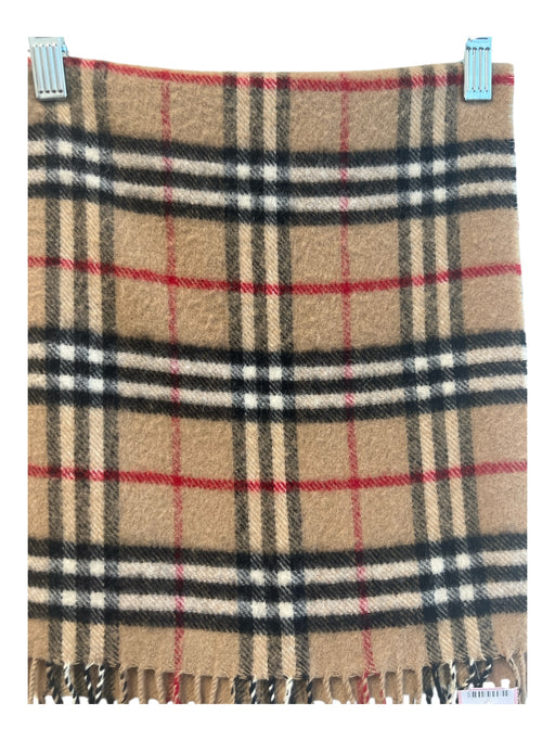 Burberry Tan, Black & Red Lambs Wool Plaid Fringe Rectangle scarf Tan, Black & Red / Medium