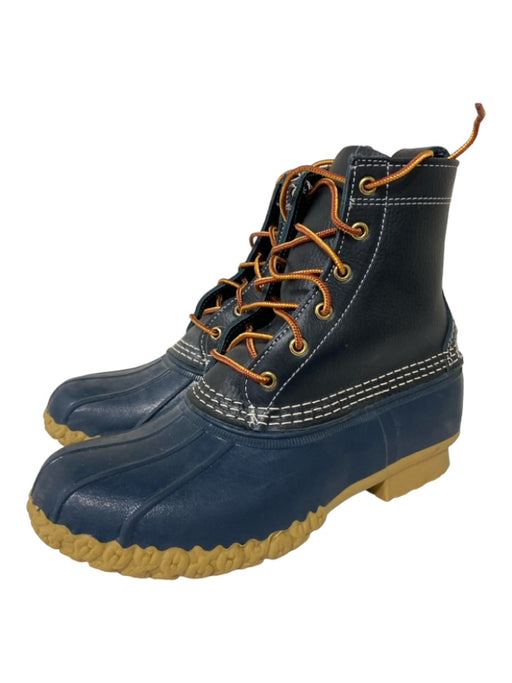 LL Bean Shoe Size 8 Navy Blue Leather & Rubber Contrast Stitch Laces Boots Navy Blue / 8
