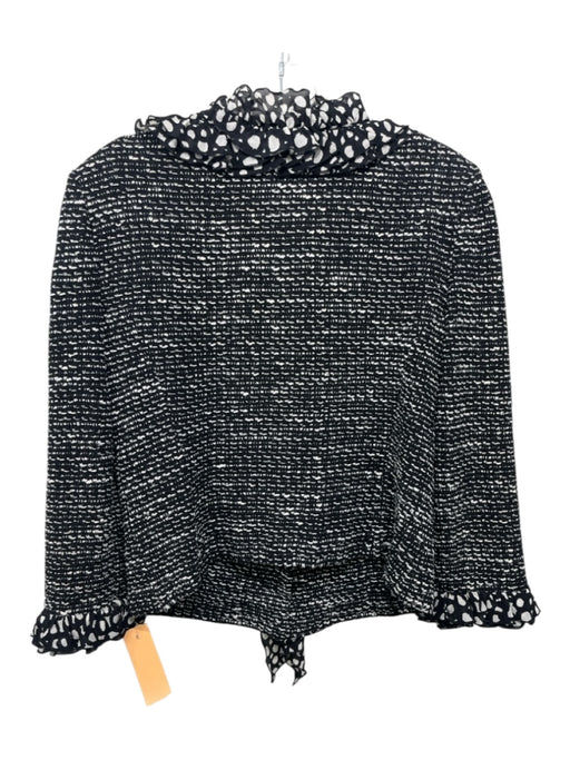 St John Size 6 Black & White Wool Blend Boucle Speckled Ruffle Trim Jacket Black & White / 6