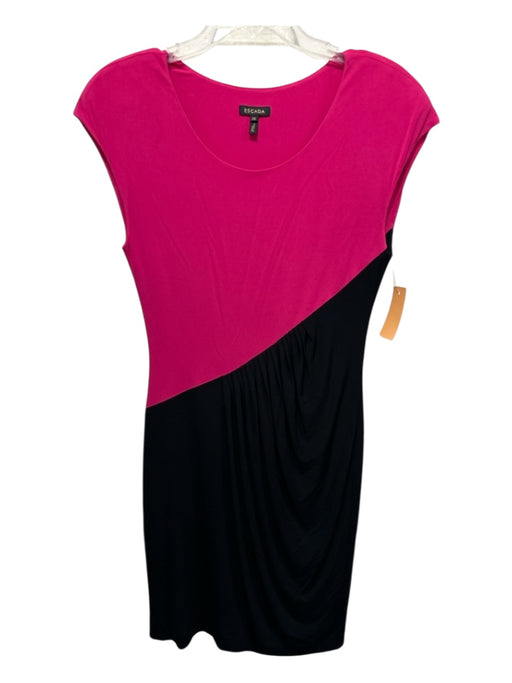 Escada Size 36/S Black & Pink Viscose Blend Colorblock Gathered Below knee Dress Black & Pink / 36/S