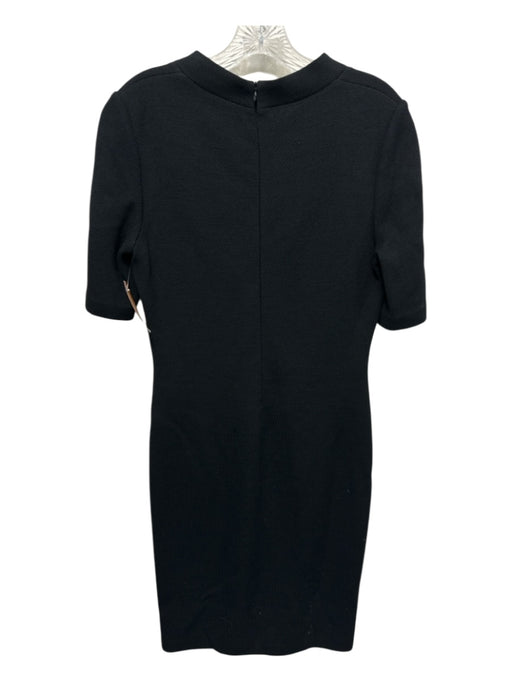 St. John Caviar Size 6 Black Wool Blend Pique V Neck Sheath Below knee Dress Black / 6